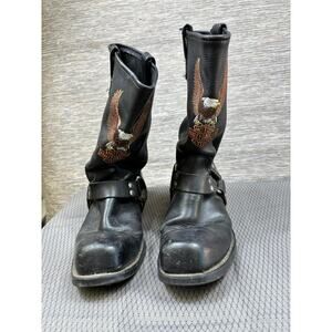 Harley Davidson Eagle Embroidered Harness Biker Boots Men's Size 10.5D Black